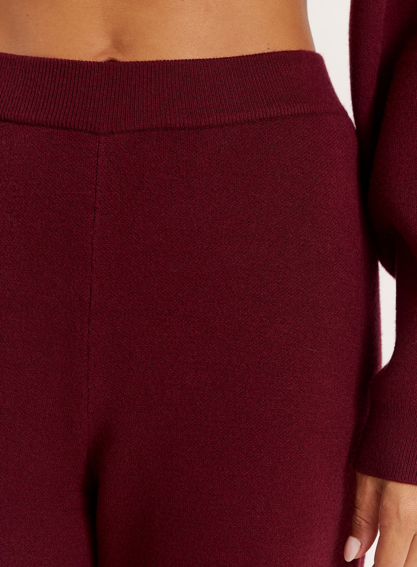 Burgundy Knitted Straight Leg Trousers